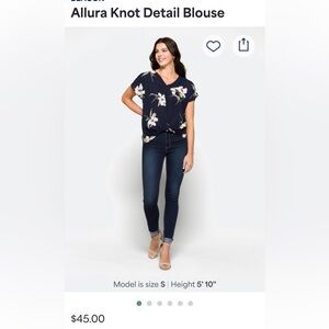West Kei Navy Floral Knot Detail Blouse